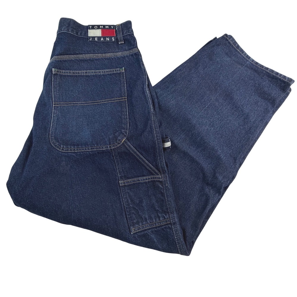 Tommy Jeans Mens 38x32 Baggy Skater Carpenter Jeans Dark Wash Y2K TT964